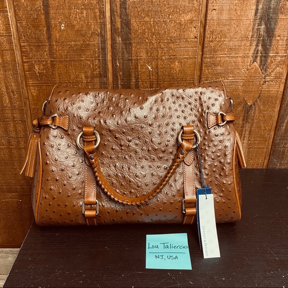 Dooney & Bourke Ostrich Medium Satchel Bag Cognac - Picture 3 of 6
